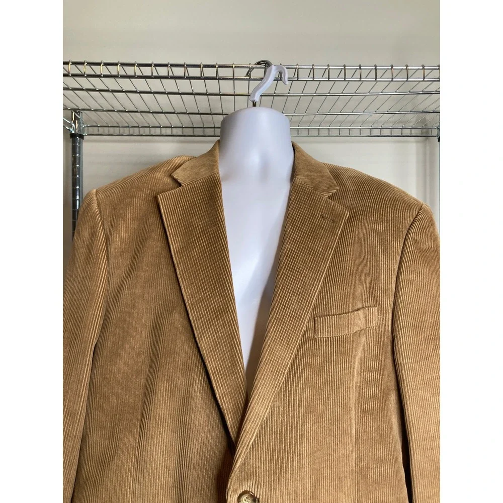 Vintage Monsieur Adolfo Mens Tan Corduroy‎ Blazer Sz 44L Old Money Preppy Career